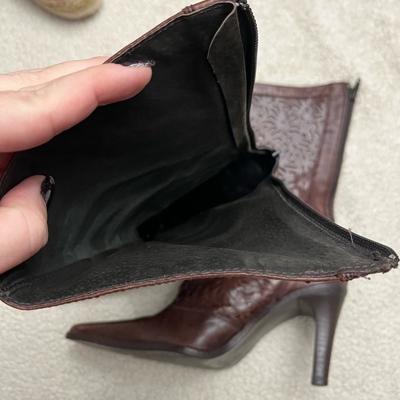 Zara Brown Floral Laser Cut-Out Leather Boots Sz 40 - Picture 7 of 7